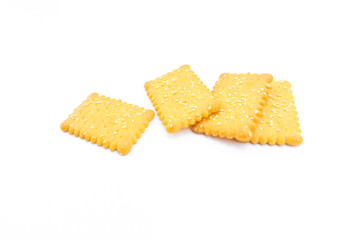 Biscuit, crackers on white background