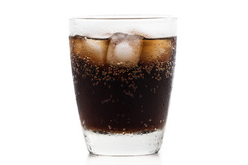 cola in glass on white background