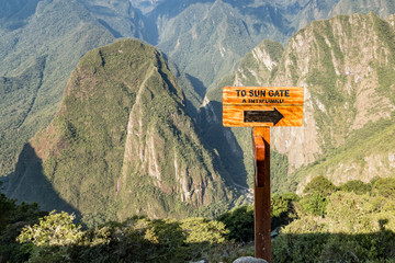 The sun gate sign. Machu Picchu, Cusco, Peru, South America. A U