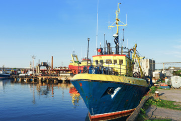 Ship on the Marina in Ventspils in Latvia