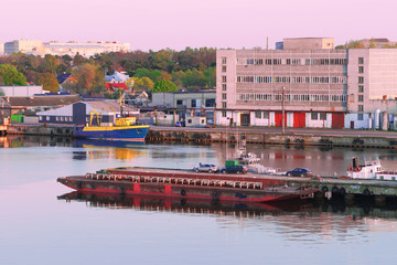 Ships at Marina in Ventspils at sunset
