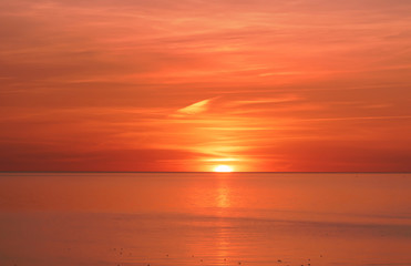 Sundown on the Baltic Sea of Ventspils in Latvia