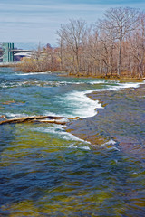 Thresholds in Niagara River and Rainbow Bridge on the background