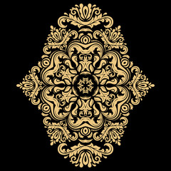Elegant vector ornament in the style of barogue. Abstract traditional pattern with oriental elements. Black and golden pattern
