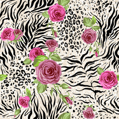 Rose on animal abstract print