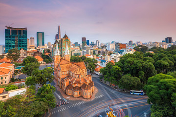 SAIGON, VIETNAM - APRIL 05, 2016 - Saigon Notre Dame Cathedral (Vietnamese: Nha Tho Duc Ba) in a...