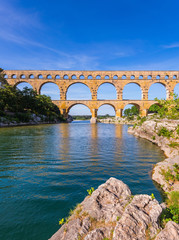 Three-storied aqueduct of Pont du Gard in Europe