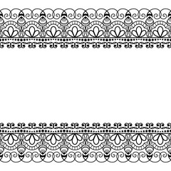 Seamless pattern mehndi borders in Indian style with flowers for tattoo or card on white background.