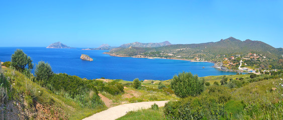 panoramic landscape of Sounion Greece from the temple of Poseidon