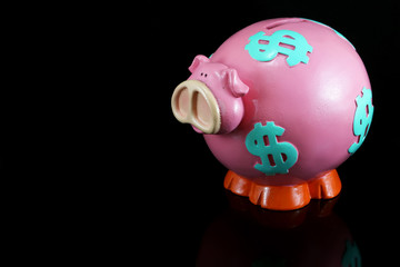 Piggy bank isolated on a black background