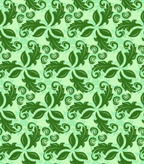 Floral vector ornament. Seamless abstract classic pattern with flowers. Green floral pattern