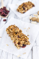 Homemade Granola Bars with Peanuts and Cranberries (selective fo