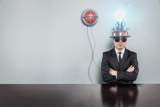 Vintage businessman sitting at office desk