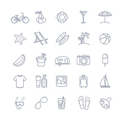 Vector summer thin line icons set