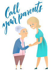 Illustration about old parent and woman