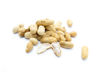 Boiled peanuts on white background