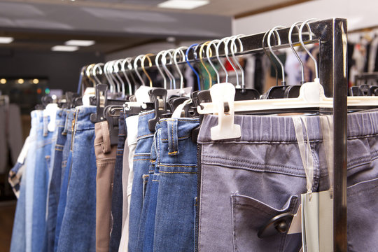 Blue And Purple Jeans In A Shop