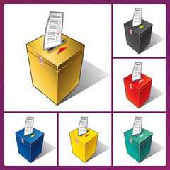 Ballot box and ballot.