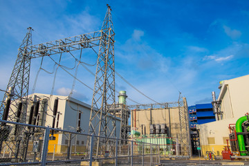 Switchyard in power plant with clear sky