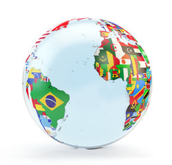 3D globe with national flags