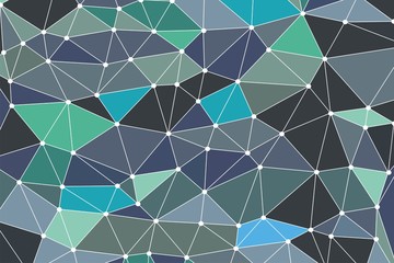 Low Poly. Low poly Background. Background triangulation. Turquoise-mint color. Abstract geometric background polygons. Molecule and communication background. Background triangulation dots low poly