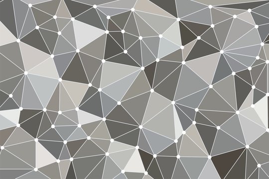 Background polygon with points. Gray-brown color. Wireframe mesh polygonal background. Abstract form with connected lines and dots.