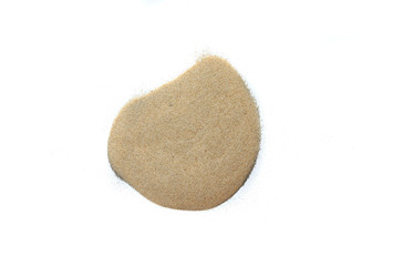 Pile of golden sand isolated on white background.