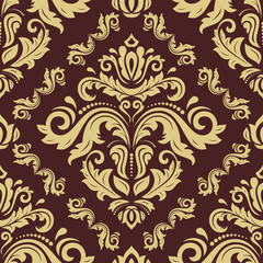 Fototapeta premium Seamless oriental ornament in the style of baroque. Traditional classic vector pattern. Brown and golden pattern