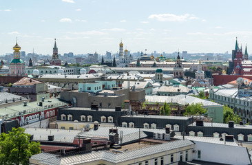 View to Downtown, Spassky tower, bell tower of Ivan the Great in Moscow. Russia