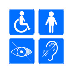 Disabled signs deaf, blind, and wheelchair vector icons