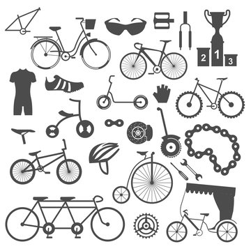 Bicycle icon set. Bike types. Vector illustration flat design