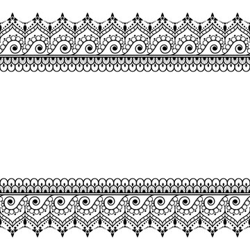 Indian, Mehndi Henna line lace element pattern card for tattoo on white background