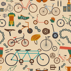 Bicycle seamless pattern. Colour flat design. Vector illustratio