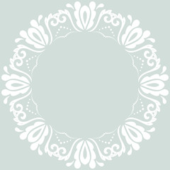 Oriental vector pattern with arabesques and floral elements. Traditional classic ornament. Light blue and white pattern