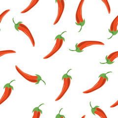 red peppers in a flat lay/ vector illustration seamless pattern with red peppers top view 