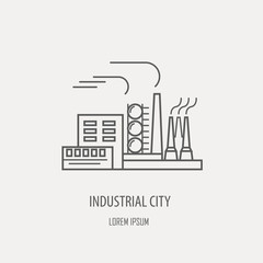 Industrial factory logo template. Linear badge design