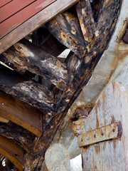 FAVERSHAM, KENT/UK - March 29 : Damaged woodwork on a decaying b