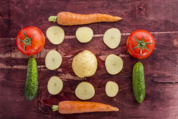 Vegetables on old wood surface