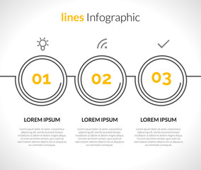 Infographic with circles, pointers. 3 steps concept