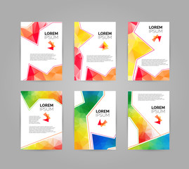 Set of modern geometric triangular and other design style brochure flyer covers template mockup, annual report newsletter for business visual identity