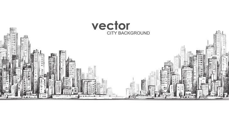 Cityscape. Hand drawn vector