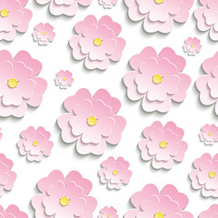 Seamless pattern with pink 3d sakura