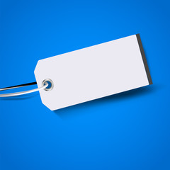 Blank price tag isolated on blue background. Vector illustration