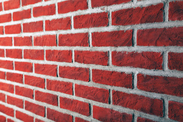 Background of red brick wall, close up