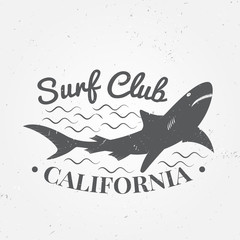 Surfing concept for shirt or logo, print, stamp. For web design and application interface, also useful for infographics. Vector dark grey. Vector illustration.