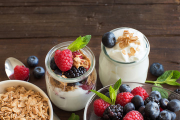 Berries, flakes and fresh greek yogurt