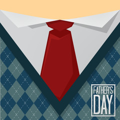 Fathers day greeting card with sweater and tie. Vector illustration.