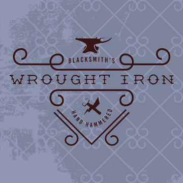 Blacksmith Vintage Retro Badge.  Hand Hammered Wrought Iron. 