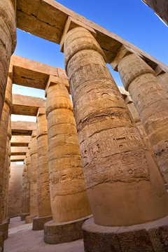 Egypt. Karnak Temple Complex - the Precinct of Amun-Re. Massive columns of the Great Hypostyle Hall