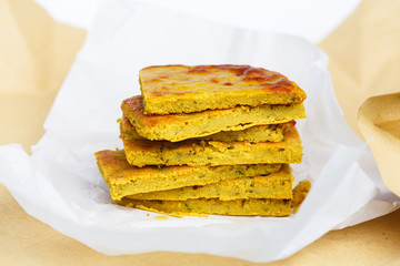 Farinata (chickpea flour pancake, olive oil, salt and water, Italy)